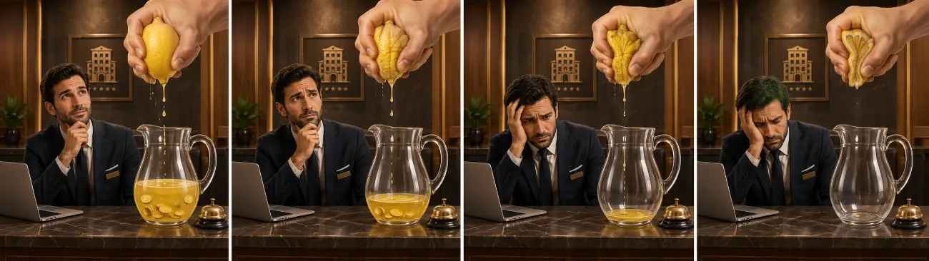 Illustration of squeezing a hotelier
