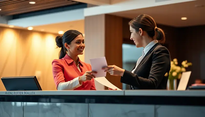 Two receptionists behind the front desk