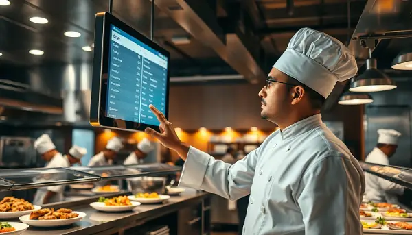 Chef viewing orders on kitchen displays via Xootle POS