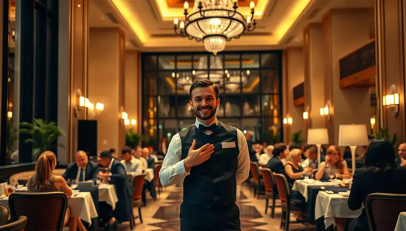 The waiter welcomes you to the restaurant